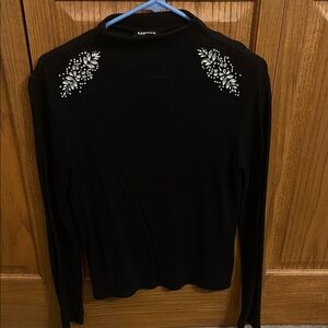Express Black Long Sleeve Top with Embellishments